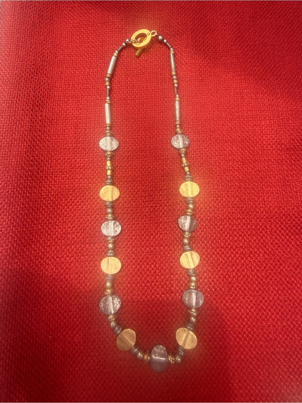 Mixed Metal Disc Bead Statement Necklace — Boho Chic Silver & Gold